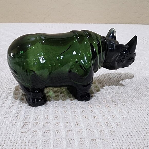 Vintage Avon RHINOCEROS GREEN EMPTY Glass Empty Figural Bottle - Picture 5 of 8